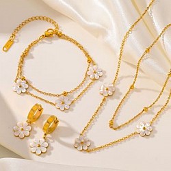 Fashion Jewelry Stainless Steel Flower DaisyFlower Necklace Double Layering Necklace Earrings Jeweley Set