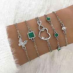 Bohemian 5pc Green Crystal Bracelets