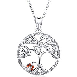 Silver Life Tree Ladybug Animal Pendant Necklace